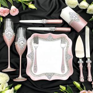 Set Gelas <span class=keywords><strong>Champagne</strong></span> dan Pisau Kue Berlapis Berlian Buatan Tangan yang Elegan untuk Pernikahan - Product Image 2