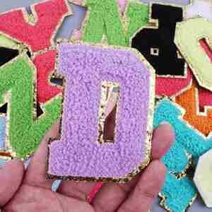 Factory Sale Custom Colorful Glitter Edge Chenille Embroidery Alphabet Letter Patch for Hoodies - Product Image 5