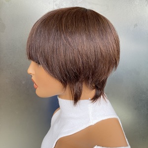 วิกผมตรงสีน้ำตาลแบบสั้น ความยาวระดับ<span class=keywords><strong>คาง</strong></span> ทรงพิกซี่คัท ไม่มีหน้าม้า  ไม่มีเชือกผูก  ไม่ต้องใช้กาว  ทำจากผมแท้แบบเวอร์จิ้น เรมี่ คิวติเคิล - Product Image 4