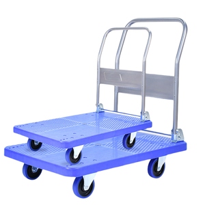 Chariots à main, chariots portables, chariots de manutention d'entrepôt, chariots à plateau plat, chariots à main en plastique bleu à quatre roues pour le transport de marchandises - Product Image 2