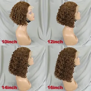 350 gingembre Orange vague d'eau perruques de cheveux humains 13x4 dentelle frontale vague profonde dentelle perruques 200% densité courte bouclée <span class=keywords><strong>Bob</strong></span> perruque pour les femmes - Product Image 4