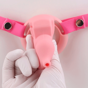 Biberón rosa, jaula de silicona con orificio de uretra para Sissy, juego de Bondage para pene, cinturón elástico, dispositivo de castidad, Juguetes sexuales para hombres - Product Image 5