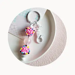 Customized Heart Candy Donut Beads Keychain Charms Lobster Clasp for Phone Case Key Chains Bag Pendant Jewelry Accessories
