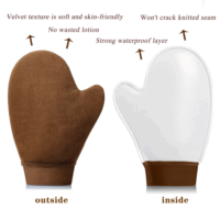 Mitaines applicatrices de luxe avec logo personnalisé applicateur bronzage en velours double face avec fausses mitaines autobronzantes pour le pouce