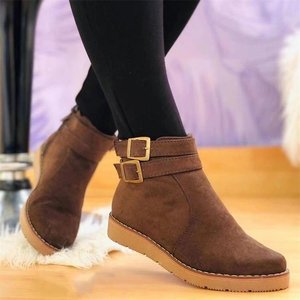Nouvelles <span class=keywords><strong>Bottes</strong></span> Courtes en <span class=keywords><strong>Daim</strong></span> Plat pour Femmes, Grande Taille, <span class=keywords><strong>Bottes</strong></span> Martin en Caoutchouc avec Boucle de Ceinture Tendance - Product Image 5