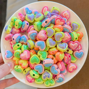 Acrylic Solid Color Collision Heart Straight Hole Accessories Hair DIY Handmade Semi-finished Hair Rope Material <b>Beads</b> - Product Image 3