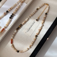 2024 nouveau naturel Beige coquille perlée ronde oeil de tigre pierre perle d'eau douce collier filles bijoux personnalisés