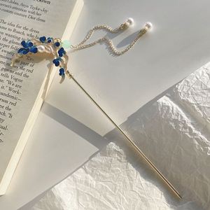 Chinese Ancient Style Romantic <b>Crystal</b> Blue <b>Moon</b> Chopstick Hair Stick for Women Ancient Landscape Thai Blue <b>Moon</b> Tassel Hairpin - Product Image 2