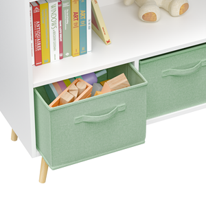 White Green 3 Drawer Kids Toy Storage Organizer with Fabric Bins, Wooden <strong>Bookcase</strong> for <strong>Children</strong> <strong>s</strong> Room - Product Image 6