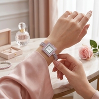 Montre de mode Soleviah, montre-bracelet de luxe en cristal rose pour femmes, montre élégante carrée, bijoux pour femmes, cadeau de mariage