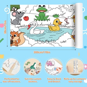 Rouleaux géants adhésifs à colorier pour enfants, 118 " x 15 ", perforés pour une déchirure facile, rouleau de papier DIY, rouleau de papier à dessiner pour enfants - Product Image 2
