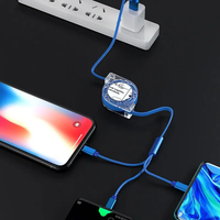 Cable USB 3 en 1 para Teléfono, Cables de Carga y Datos, Carga Rápida de 3A, Tipo-C, Cable USB Retráctil 3 en 1 para Teléfono Móvil Android