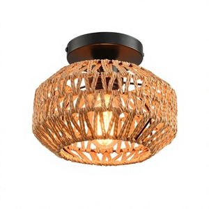 Plafonnier LED de style américain en fer et rotin tressé, à montage en surface, pour salles à manger, couloirs et entrées - Product Image 1