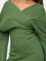 Robe pull mi-longue côtelée gris chiné à manches longues Joydressing, col en V croisé, moulante pour femme, vente en gros, personnalisable