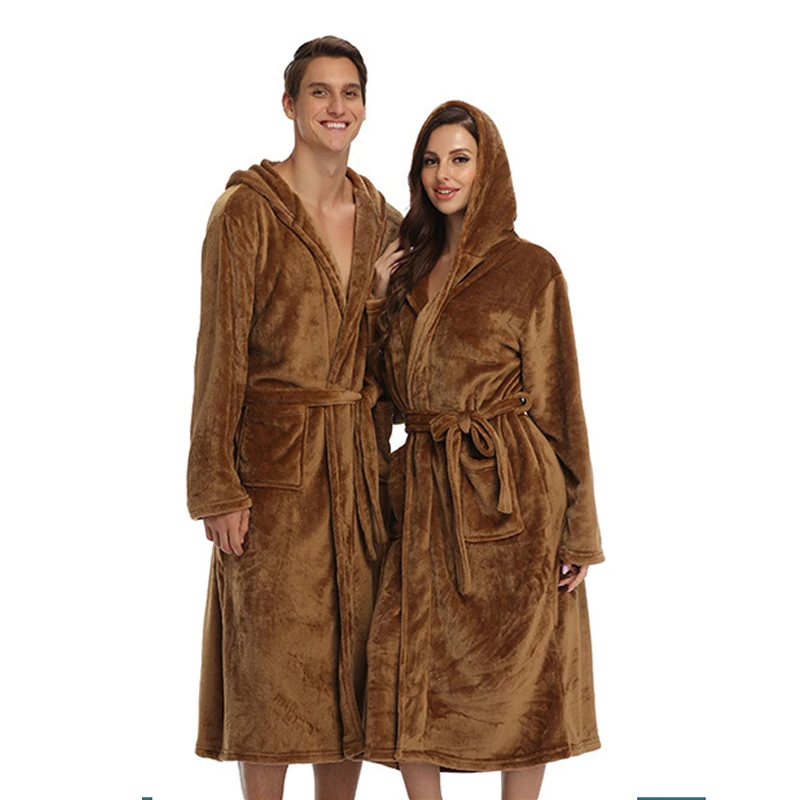 50% Off Wholesale Flannel Bath Robe Designer Brown Private Label Customised Unisex Bathrobe