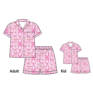 Damen Bambus-Pyjama Weiwei Großhandel Blumen Schleife Familien-Pyjamas Bambusstoff ROSA Druck Passende Nachtwäsche - Product Image 1
