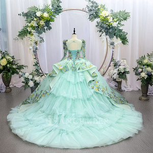 Robe de Quinceañera Jancember 6536 <span class=keywords><strong>vert</strong></span> <span class=keywords><strong>menthe</strong></span>, robe de bal florale, robe de mariée <span class=keywords><strong>vert</strong></span> sauge, manches lanternes, robe de fête d'anniversaire Sweet 16, tenue de cérémonie - Product Image 4