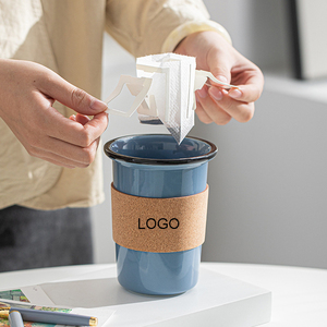 Custom Printed Coffee Cup No Handle Ceramic Mug with Leather Sleeve - Product Image 4