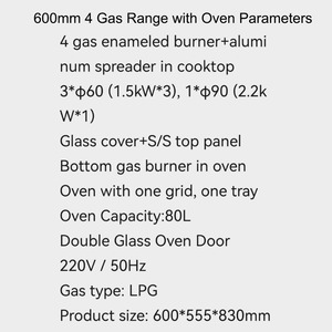Đơn Lập 80L Thép Không Gỉ 600Mm 4 Burner 4 Gas Phạm Vi Bếp Bếp Với Lò Để Sử Dụng Nhà - Product Image 2