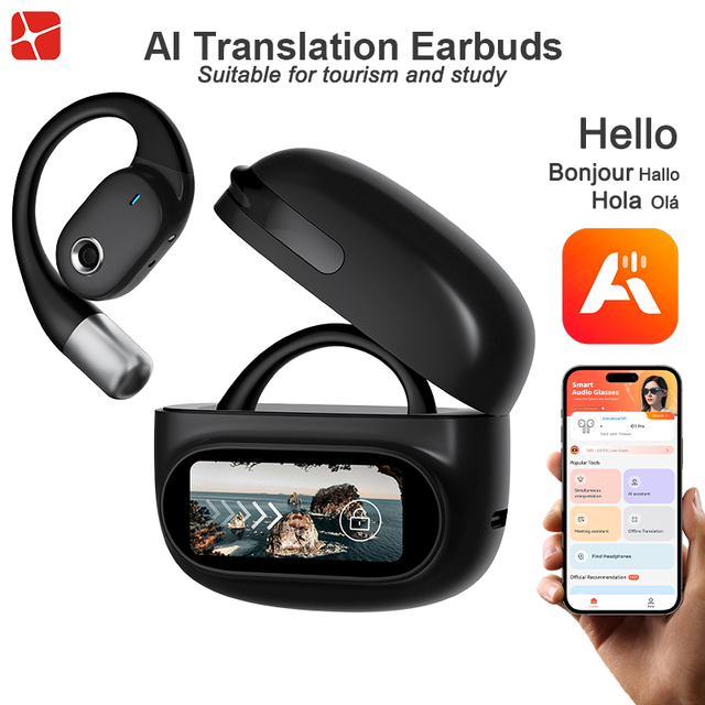 Smart Interaction Ows Earbuds With Screen Ai Translation Open Ear Air Conduction Headphones 14Mm Big Driver Deep Bass