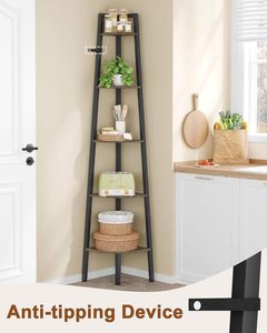Estante de Esquina, Estantería de Esquina de 5 Niveles, Estante Tipo <span class=keywords><strong>Escalera</strong></span> Rústico, Soporte de Exhibición Industrial para Sala de Estar, Cocina, Oficina en Casa - Product Image 3