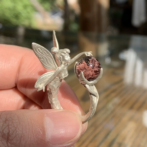 Anillo de Plata Pura Personalizado ZHENXUN, Anillo con Alas de Ángel para Niña, Joyería de Hada con Flores Incrustadas, Aspecto Envejecido Único - Product Image 2