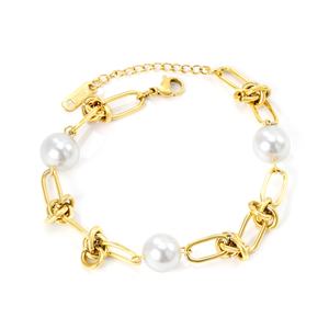 Custom Fashion Women Bow Thick <b>Chain</b> Bracelet Charms Stainless Steel Jewelry Elegant 18k Gold Plated Dainty Pearl Bracelets - Product Image 1
