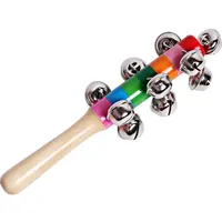Christmas Hand Jingle Bells Bright Color Stick Shaker Rattle Rainbow Handle Wooden Bells Christmas Bell baby rattle wood
