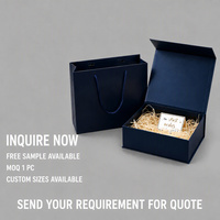 Coffret cadeau magnétique en saphir avec sac en papier, garniture en raphia et carte de vœux personnalisée pour cadeaux d'entreprise