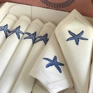 Personalised <b>Table</b> <b>Linens</b> Customized Styling Embroidered Edge Scalloped Hemstitch 100% <b>Cloth</b> <b>Linen</b> Napkins for Hotel Wedding - Product Image 3
