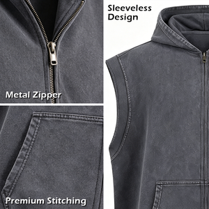Gilet sans manches à capuche RAMAX, coupe ample, coton 400 GSM, fermeture éclair, sweat à capuche pour homme avec poche, logo personnalisé - Product Image 2