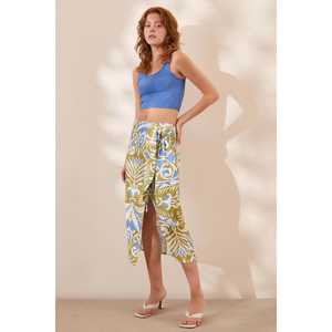 Jupe midi élégante imprimée à fente pour femme, taille régulière, en mousseline de viscose et polyester, motif bleu doux, jupe tendance - Product Image 4