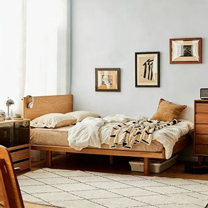 Nordic Cherry Wood Platform <b>Bed</b> 1.5M Or 1.35M Floating Japanese Minimalist Style Double Solid Wood <b>Bed</b> For Small Apartments - Product Image 1