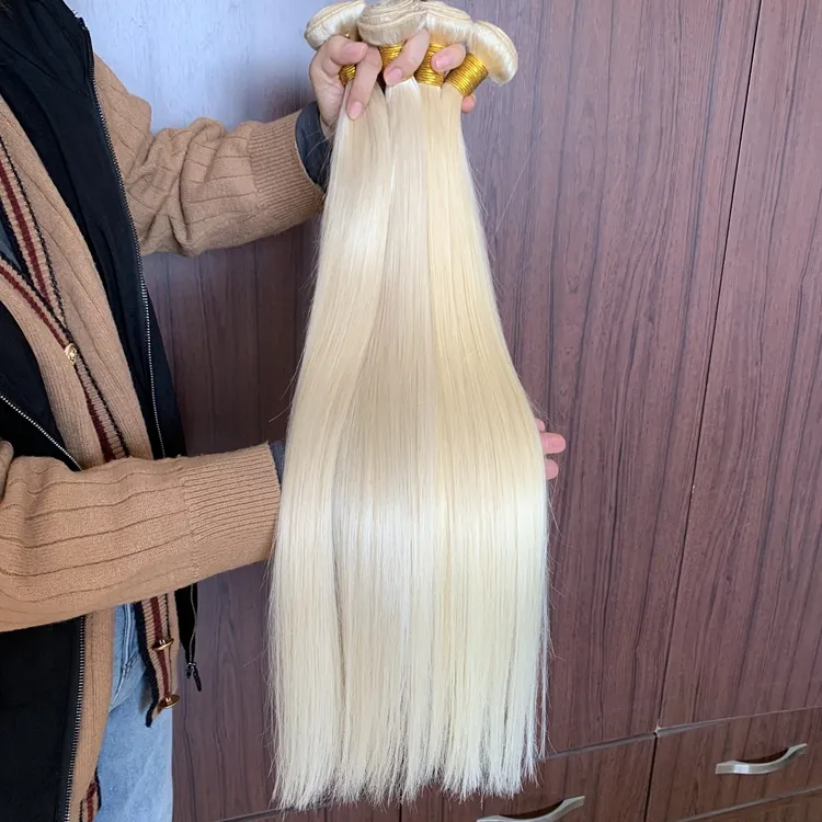 Remy blonde farbiges haar gerades 3 4 bündel mit 13 x 4 ohr zu ohr spitze frontaler verschluss brasilianisches 613 blonde echthaar