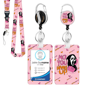 Heart-shaped fun English "NO YOU HANG UP" easy-open <b>buckle</b> skull phone 360-degree rotating ID card pull cord holder - Product Image 1