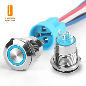 LANBOO מכירה לוהטת 12mm נעילה עצמית איפוס עם led אור 5-24v מתכת כפתור מתג