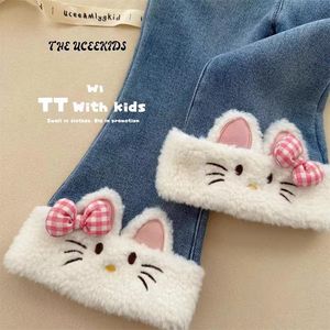 Tongxingyuan Children's Fleece-<b>Lined</b> Jeans Cartoon Pattern Winter 2024 Girls <b>Pants</b> - Product Image 2