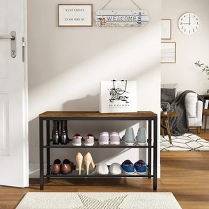 Sturdy Durable Metal Shoe Rack <b>Bench</b> Multi-Functional Side Table with Ample MDF <b>Storage</b> Spaces for Living Room or Warehouse Use - Product Image 2