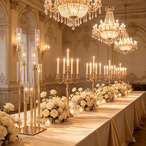 Candelabro Dorado Plateado Brillante de 8 Brazos, Versátil, Decoración para Mesa de Navidad, Bodas, Año Nuevo y Fiestas - Product Image 1