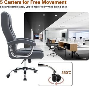 Silla de Oficina de Cuero PU Negra con Asiento de Resorte Grande, Respaldo Alto, Giratoria, para CEO, Jefe, Ejecutivo - Product Image 2