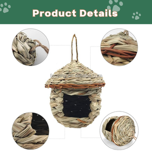 Natuurlijke Kolibrie Geweven Hooi Nest Hangende Vink Vogel Gras Huis Vogelhut Vogelhuisje Voor Tuin - Product Image 4