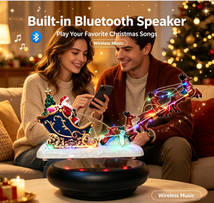 Traîneau du Père Noël 3D lévitant avec haut-parleur Bluetooth, base LED à dégradé à commande tactile, rennes volants, décoration de Noël pour la maison - Product Image 5