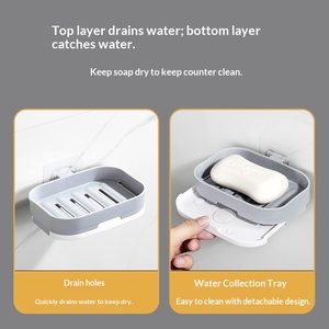 Wholesale New Double-layer <b>Soap</b> <b>Holder</b> Suction Cup Wall-mounted Rack Household Draining Box No-drill Storage for Bathroom - Product Image 2
