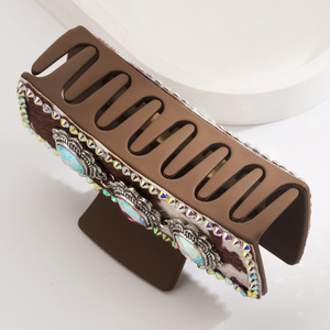 Accessoires pour cheveux carrés rétro personnalisés de 9,5 cm à imprimé léopard avec accents en cristal, pinces à cheveux en plastique - Product Image 6
