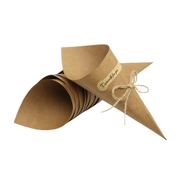 Caja de regalo de flores secas de papel de embalaje de ramo de cono creativo Cajas de Regalo de recuerdo de boda papel Kraft Vintage