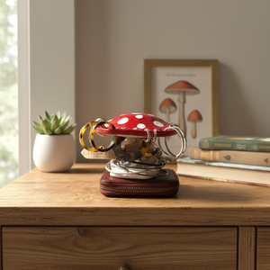 Support à boucles d'oreilles en forme de champignon, organisateur de bijoux en résine à pois rouges pour rangement, présentation, décoration intérieure, cadeau artisanal - Product Image 3