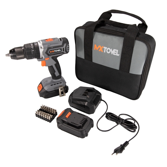 MXTOVEL OEM Multi-Function Variable Speed Li-ion 2Ah Battery Cordless Drill Kit with Industrial Chuck 13mm Max Drilling Diameter