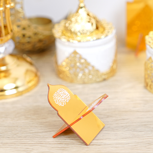 ที่วางอินทผลัมสำหรับตกแต่งโต๊ะรอมฎอน ปี 2026 วัสดุอะคริลิคสีทองสวยงาม พร้อมลายอักษรอาหรับสำหรับงานปาร์ตี้รอมฎอน คารีม - Product Image 1