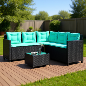 Canapé de patio en rotin PE avec structure en acier thermolaqué et verre trempé, mobilier d'extérieur avec coussins, design contemporain pour 7 personnes - Product Image 2