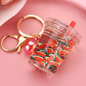 Simulação Criativa Fruta Líquido Chaveiro Pingente Bonito Leite Chá Cup Bag Charme Animal Acrílico <span class=keywords><strong>Cute</strong></span> Quicksand <span class=keywords><strong>Keychain</strong></span> - Product Image 4
